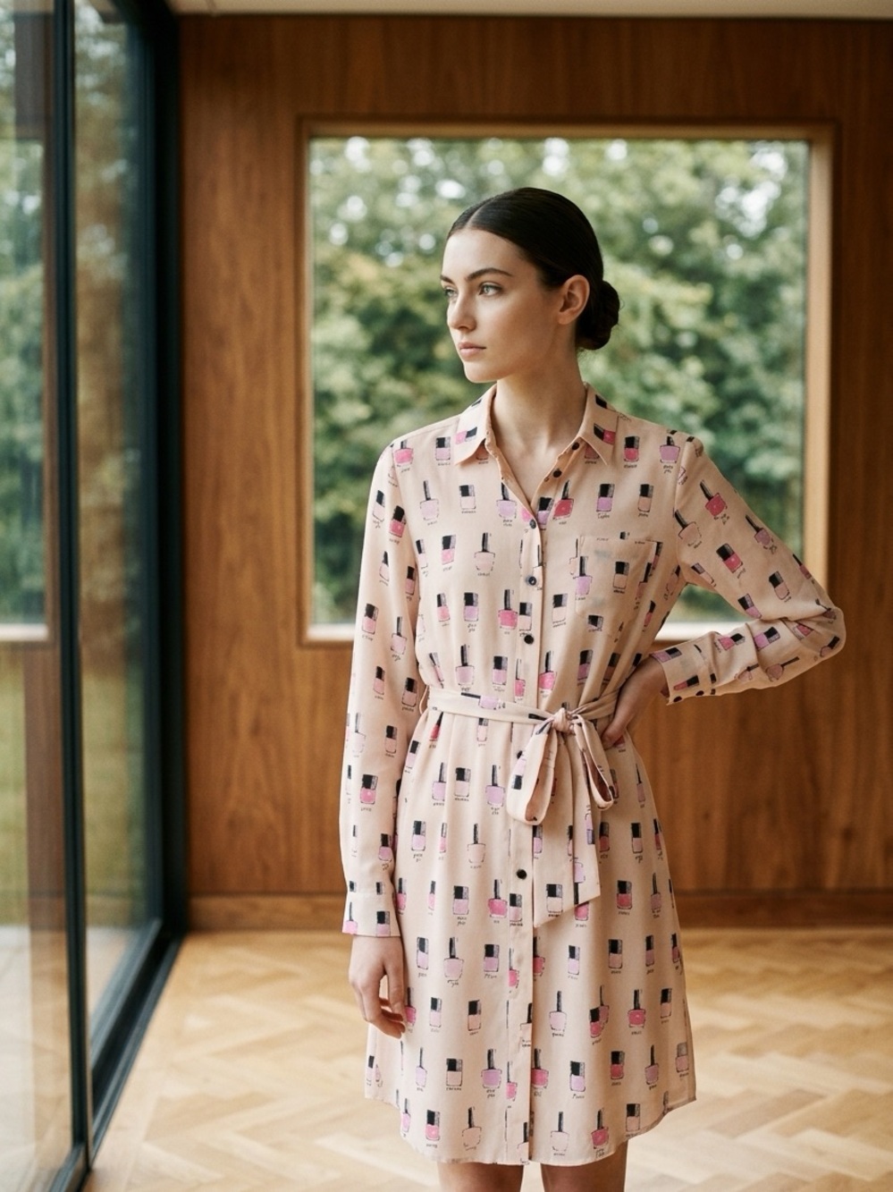 Kate Spade Silk Button-Front Tie-Waist Mini Shirt Dress Nail Polish Women's M